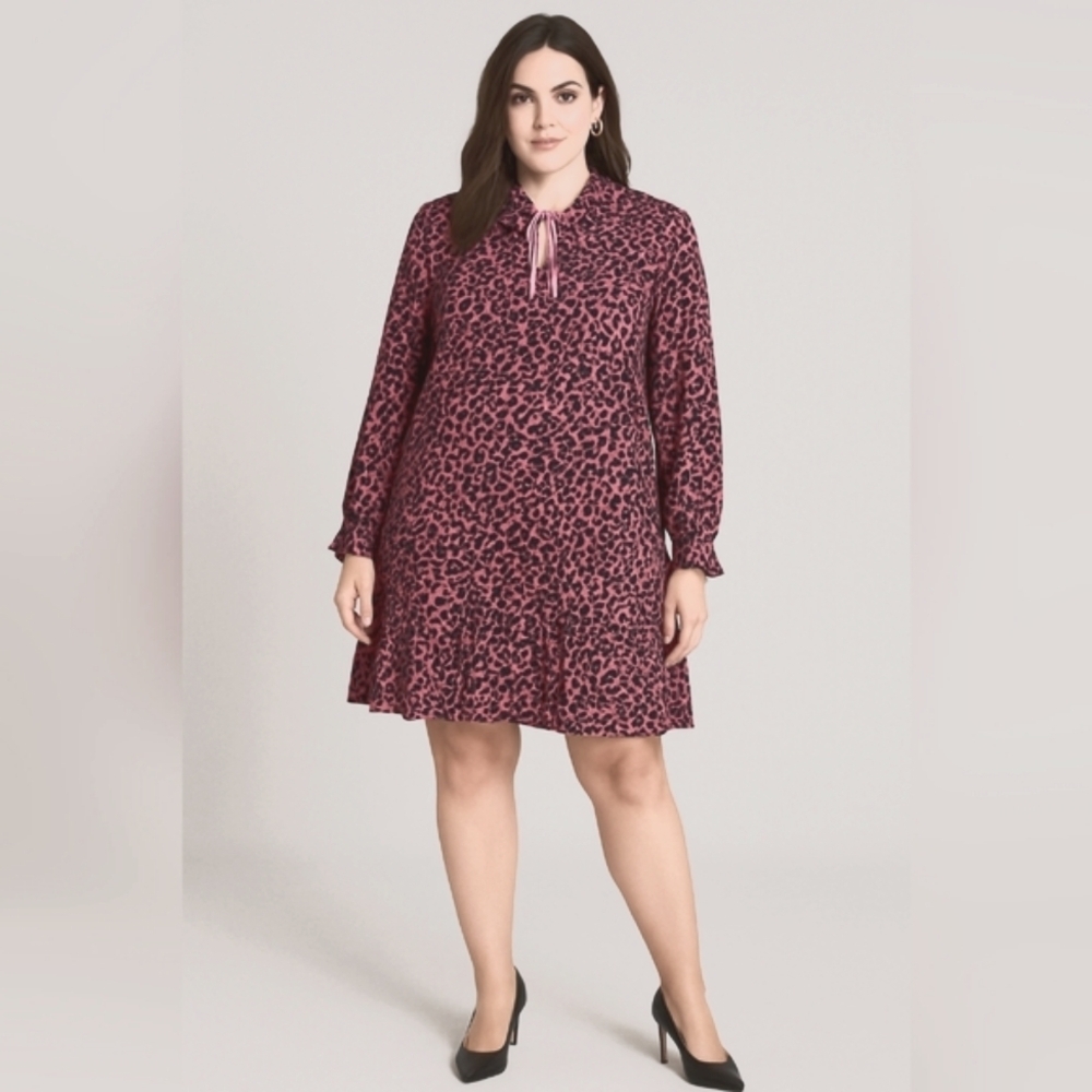 🎀 Gallery Pink Leopard Print Dress Size Large EUC